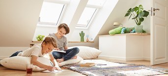 Dachflechenfenster im obersten Zimmer